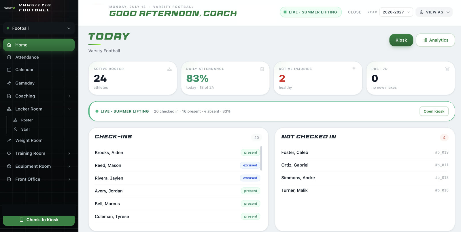 Coach dashboard